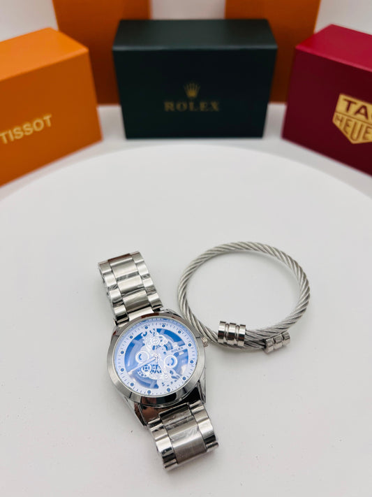 Men's Rolex Premium Watch with Stainless Steel Handcuff